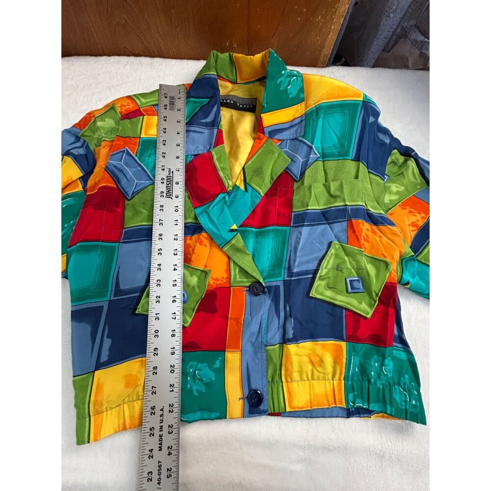 Linda Allard Ellen Tracy Womens Colorful Geometric Silk Blazer Jacket Size 4 - Picture 8 of 8